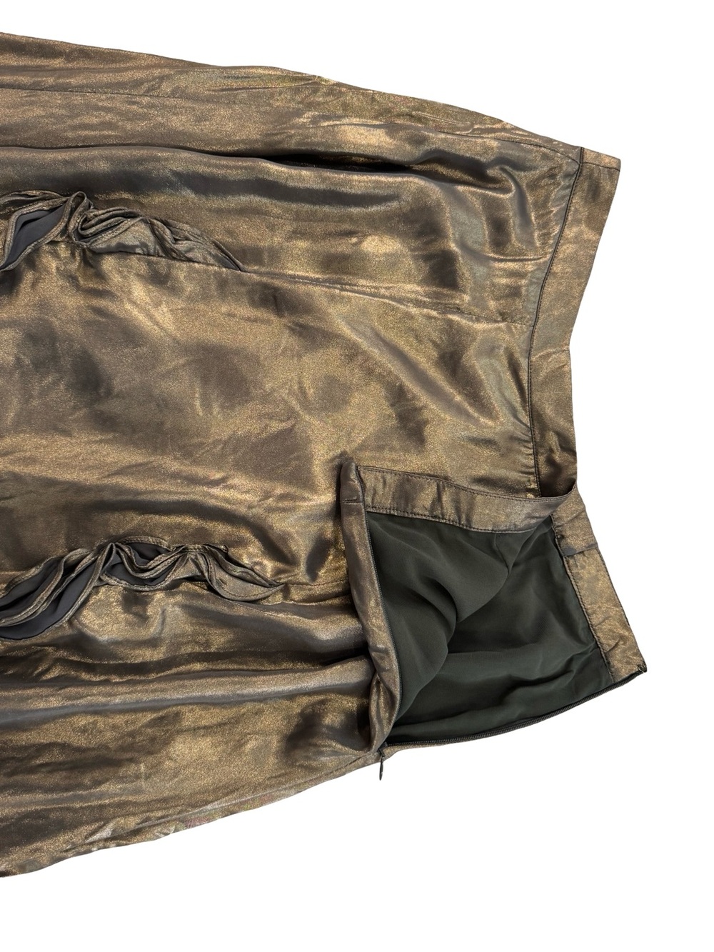 Anthropologie Metallic Olive Ruffle-Trim Maxi Skirt - Picture 8 of 12